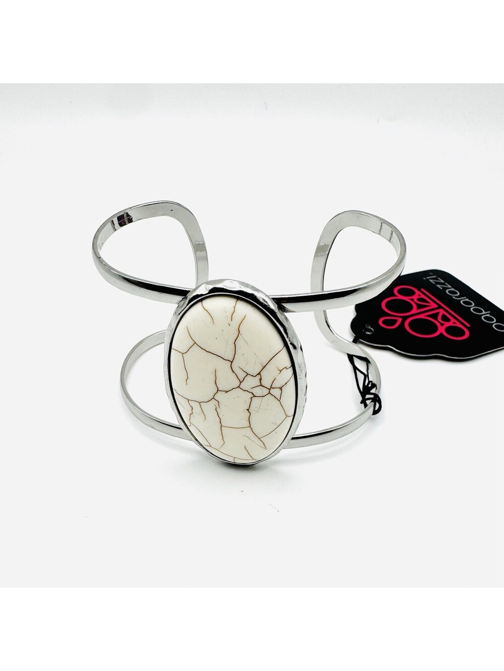 Brand New Paparazzi White Crackle Stone Silver Tone Cuff Bracelet